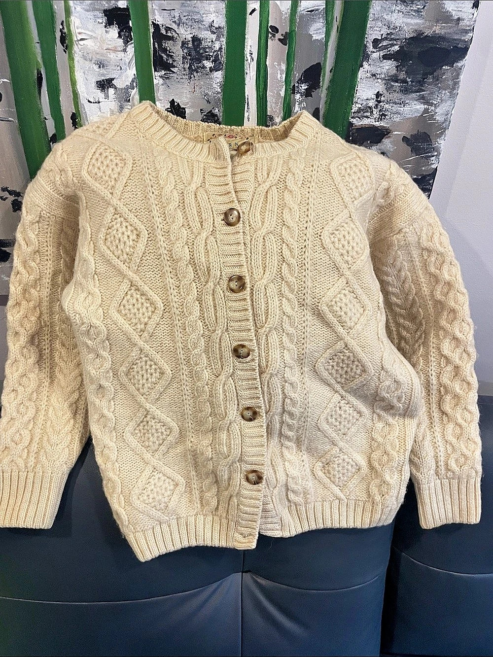 Blarney Cable Knit Cardigan in Cream Vintage 💯 wool